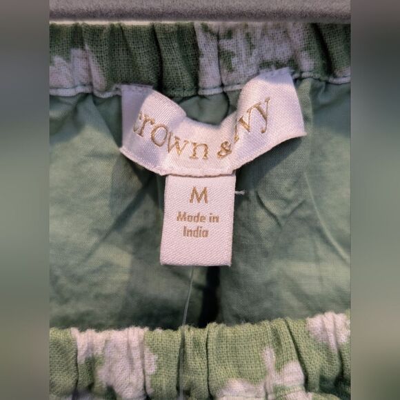 Crown & Ivy Green Floral Midi Dress M NWT Off Shoulder Linen Cottagecore Coastal - Picture 4 of 7